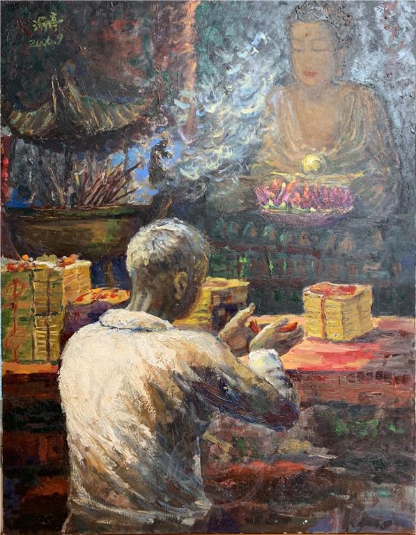 2006年，陳渝婷完成第一幅油畫創作〈老人的祈禱〉.jpg